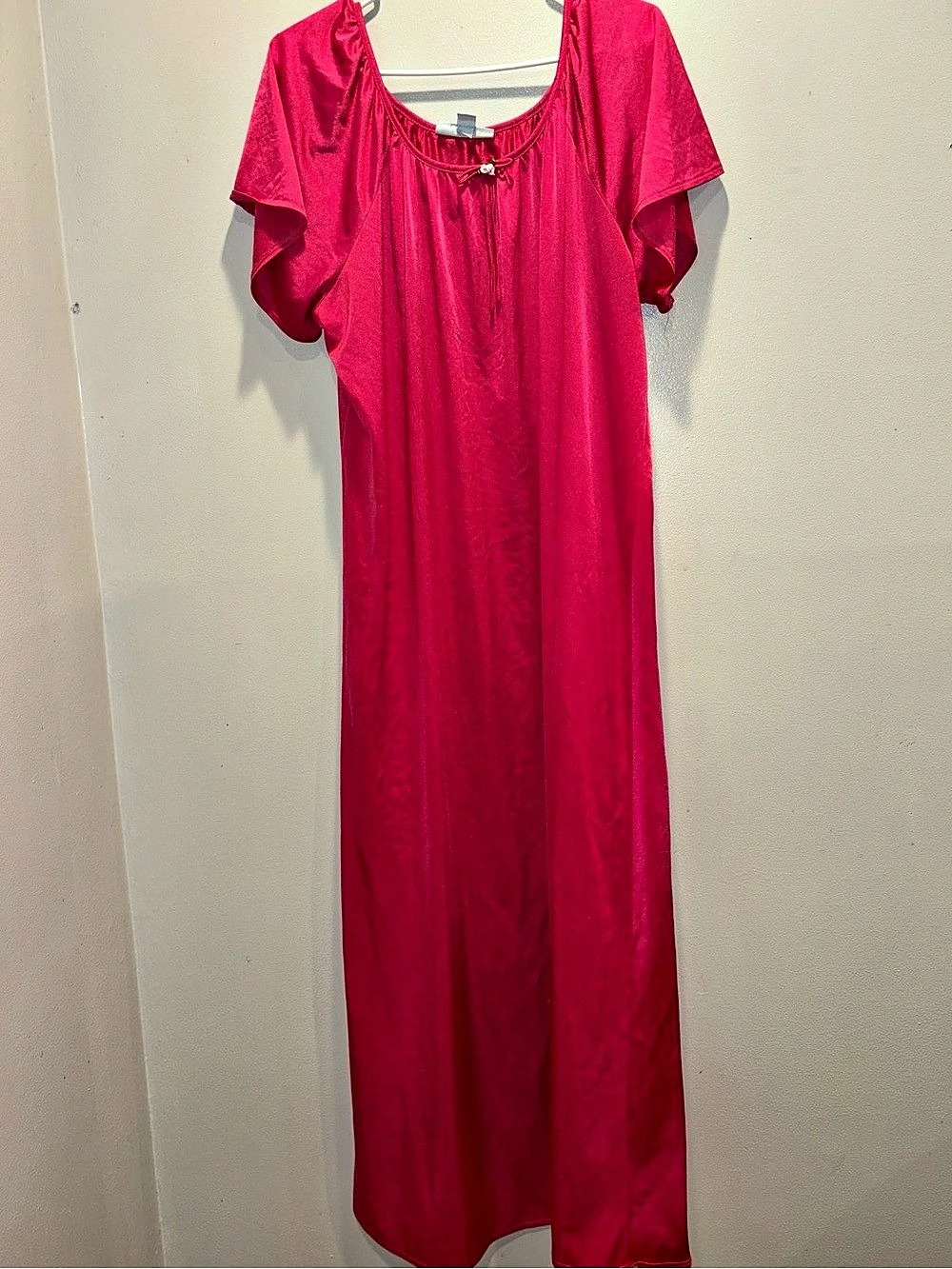 Only Necessities Long Silky Lace-Trim Gown Pink Maxi Dress Size Medium